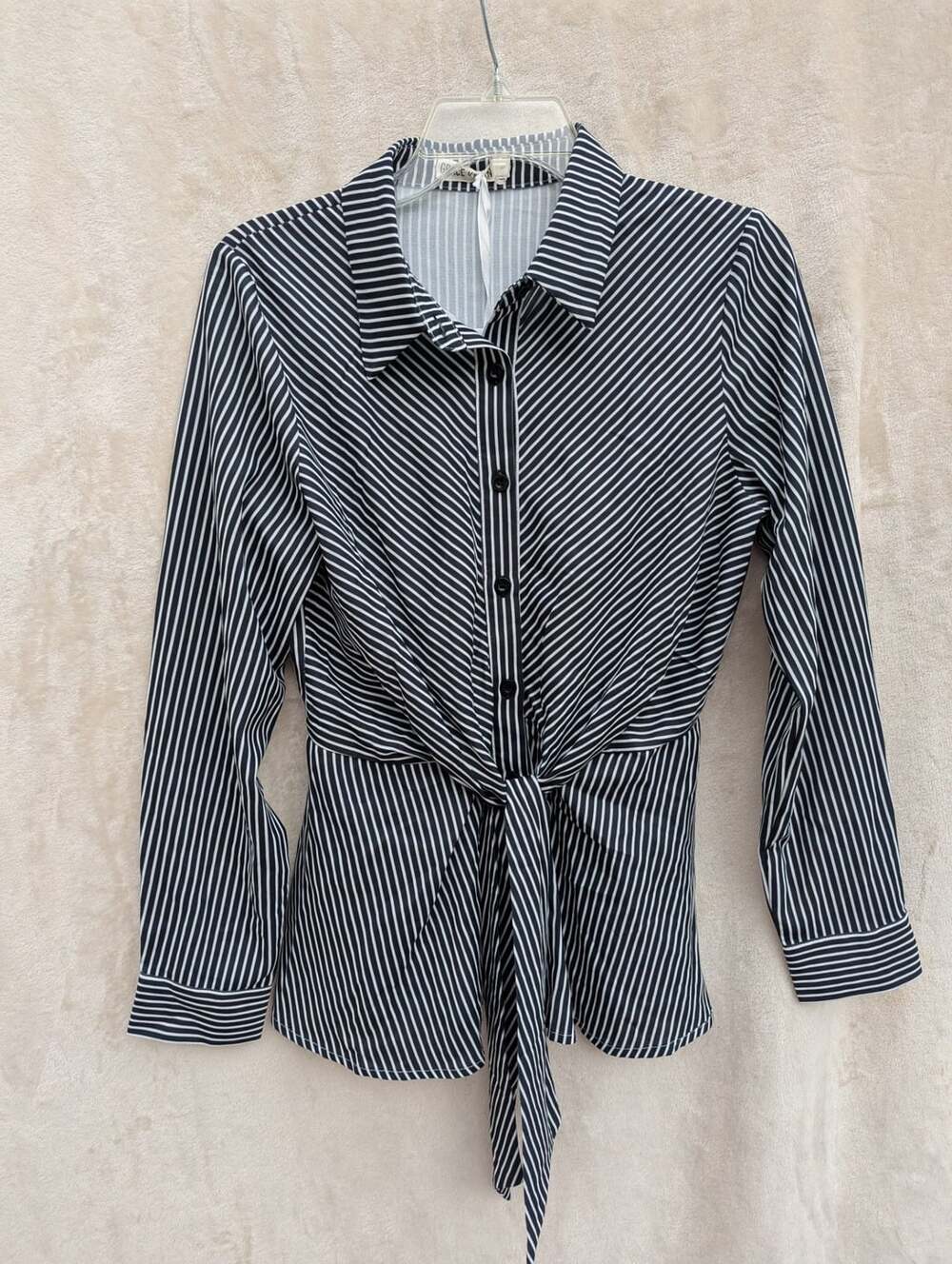Grace Karin Women's Business Casual Striped Tie-Front Long Sleeve Blouse Size S